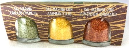 Condimentos preparados de sal marina: con ajo y perejil / con azafrán y ajo / con pimentón ahumado