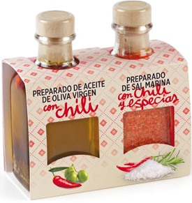 Condimento de aceite de oliva virgen extra con chili + preparado de sal marina con chili y especias